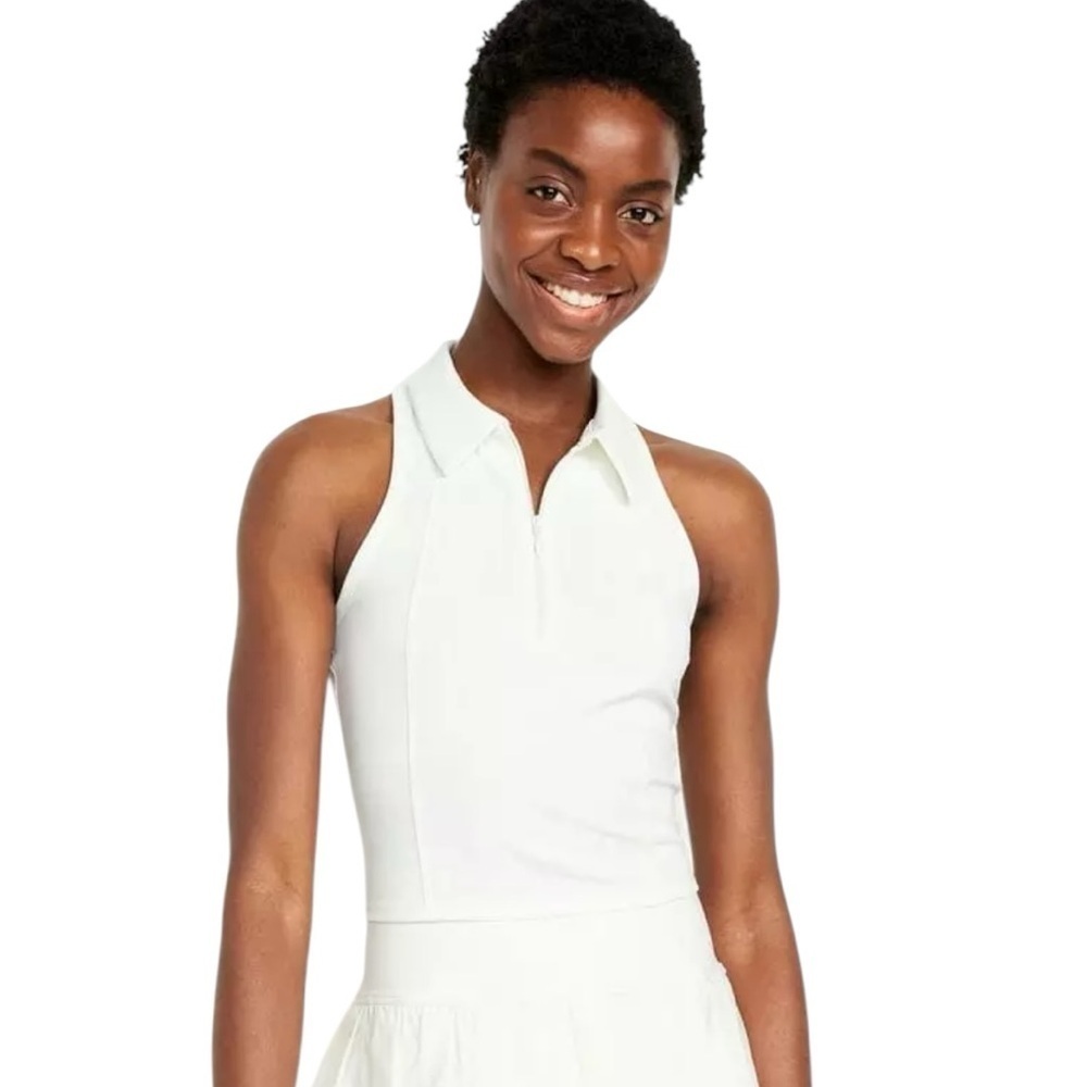 Old Navy PowerSoft Crop Polo Zip Top White Sleeveless Activewear 2X Activewear - Picture 2 of 8